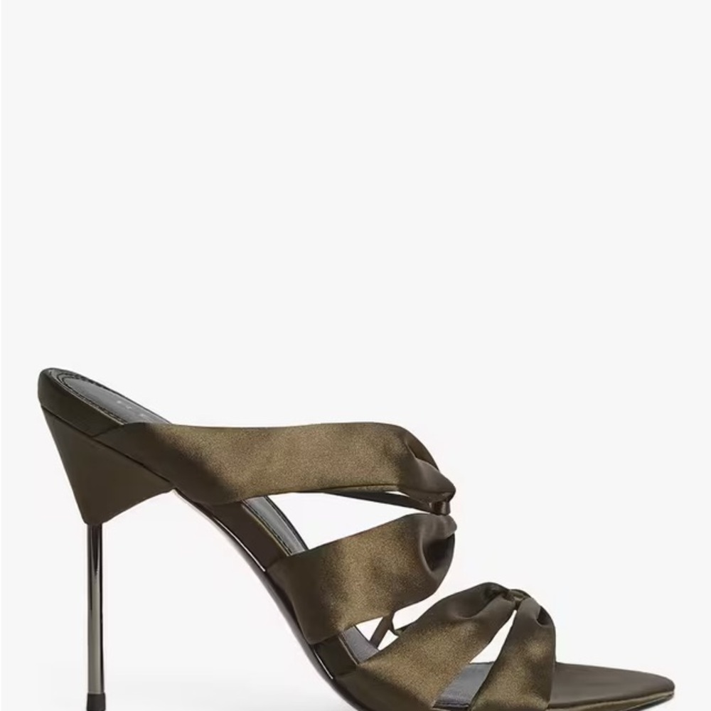 NEW Reiss Satin Pin Heel Mules in Khaki - Picture 2 of 10